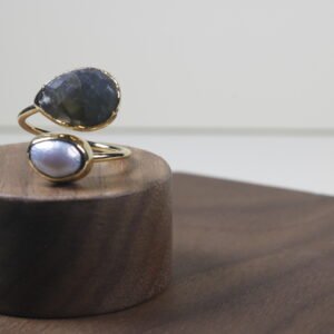 Anillo Perla Y Labradorita Baño De Oro (ajustable)