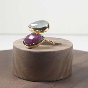 Anillo Amatista Y Opaloina Baño De Oro (ajustable)