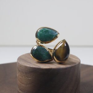 Anillo Flor Malaquita Baño De Oro (ajustable)