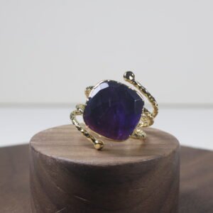 Anillo Amatista Baño De Oro (ajustable)