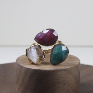 Anillo Triple Piedra Baño De Oro (ajustable)