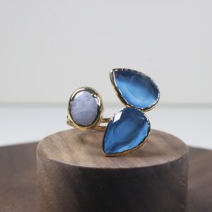 Anilo Flor Azul Baño De Oro (ajustable)