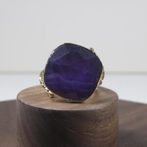 Anillo Cuadro Amatista Baño de oro (ajustable)