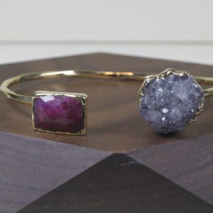 Pulsera Cuarzo Y Amatista Pequeña Baño De Oro (ajustable)