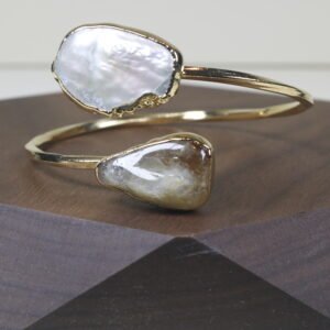 Pulsera Madre Perla Y Cuarzo Baño De Oro (ajustable)