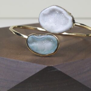 Pulsera Blanco Y Menta Baño De Oro (ajustable)