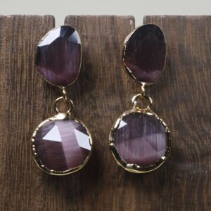 Aretes Doble Amatista Baño De Oro