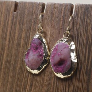 Aretes Cuarzo Teñido Baño De Oro