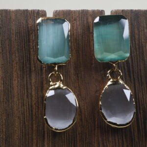 Aretes Selenita Y Berilo Baño De Oro