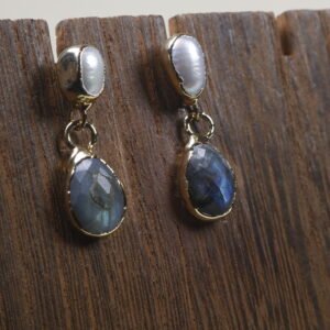 Aretes Labradorita Baño De Oro