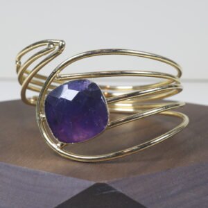 Pulsera Amatista Cuadrada Baño De Oro (ajustable)