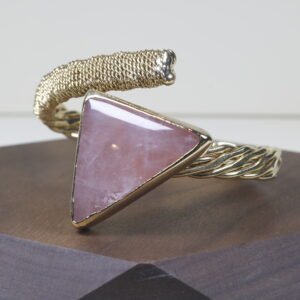 Pulsera Cuarzo Rosa Triángulo Baño De Oro (ajustable)