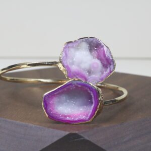 Pulsera Pulsera Agata Teñida rosa Baño De Oro (ajustable)